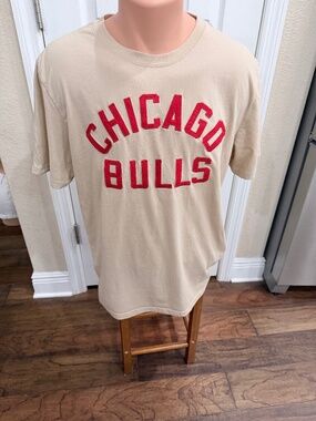 Chicago Bulls NBA Ultra Game Men's Large Embroidered Graphic T-Shirt Beige